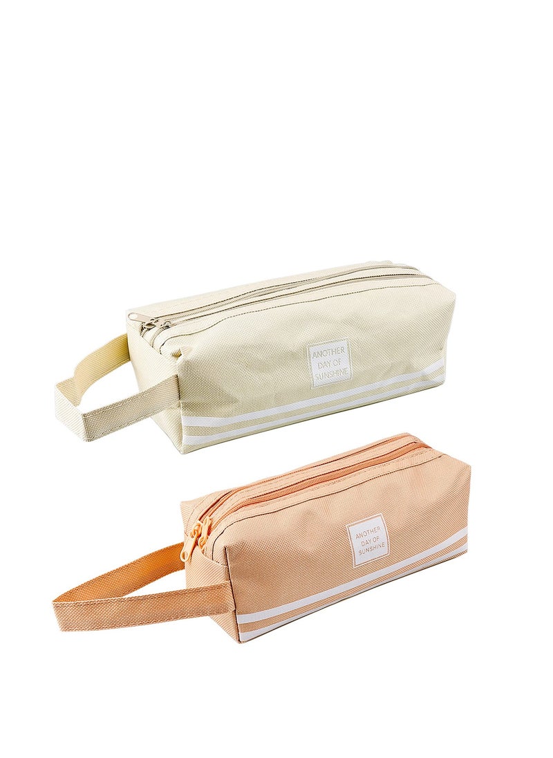 SYOSI Simple Pencil Case Large Capacity 2 PCS, Stationery Bag Compartments canvas Large Pencil Bag, Double Layer Double Zipper Makeup Bag Office College School Gift For Adults Teen Girl Boy Storage Bags  - Image 1
