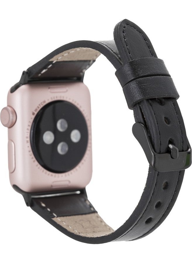 BOULETTA - Apple Watch Compatible Leather Band 42-44-45MM Slim Rst1 Black - Image 1