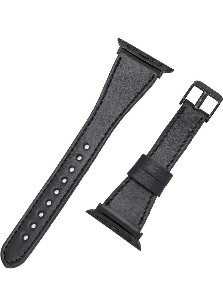 BOULETTA - Apple Watch Compatible Leather Band 42-44-45MM Slim Rst1 Black - Image 1