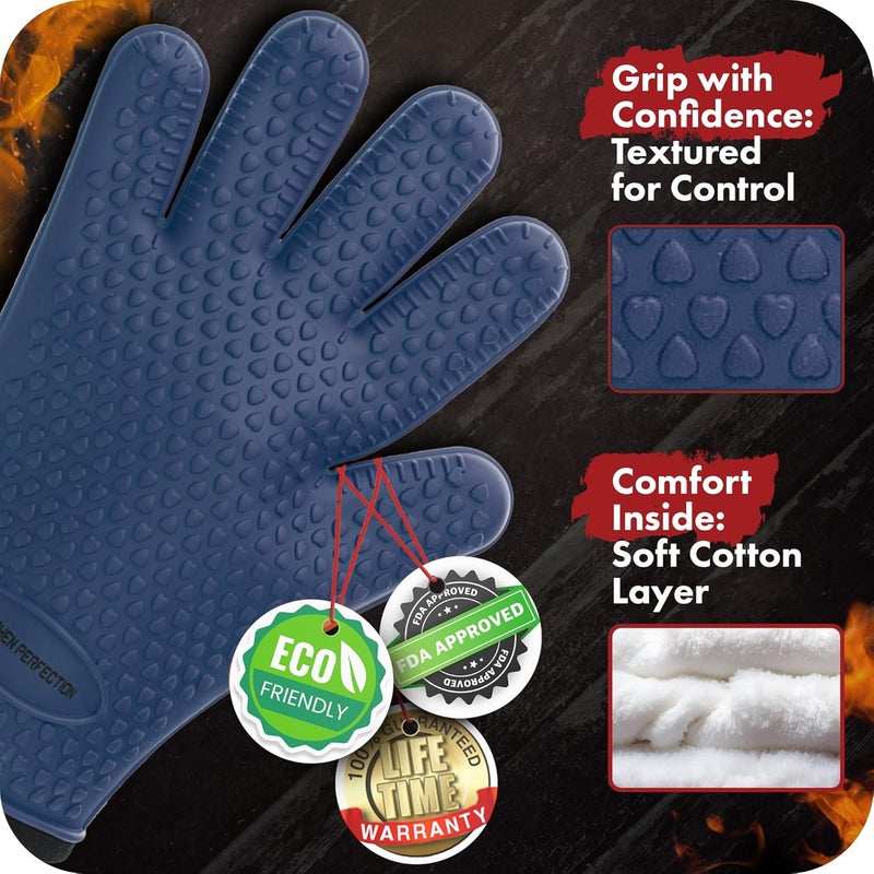 Kitchen perfection Silicone Smoker Oven Gloves -Extreme Heat Resistant BBQ Gloves -Handle Hot Food Right on Your Smoker Grill Fryer Pit|Waterproof Oven Mitts Grill Gloves |Superior Value Set+3 Bonuses - Image 3