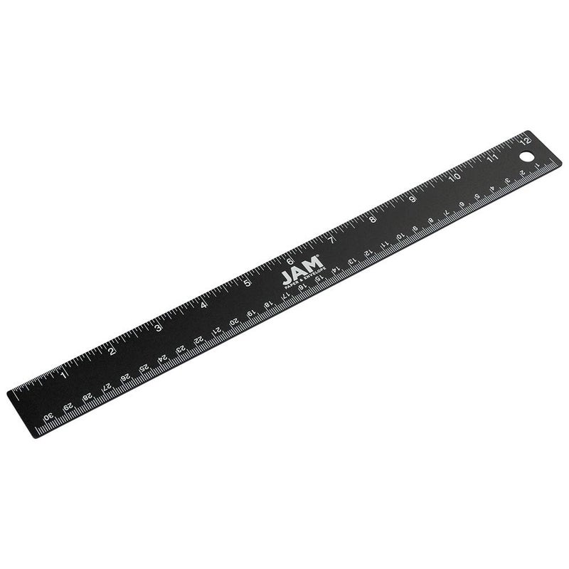 JAM PAPER Strong Aluminum Ruler - 12 Inch - Metal Ruler with Non-Skid Cork Backing - Black Metallic - Sold Individually - Image 1