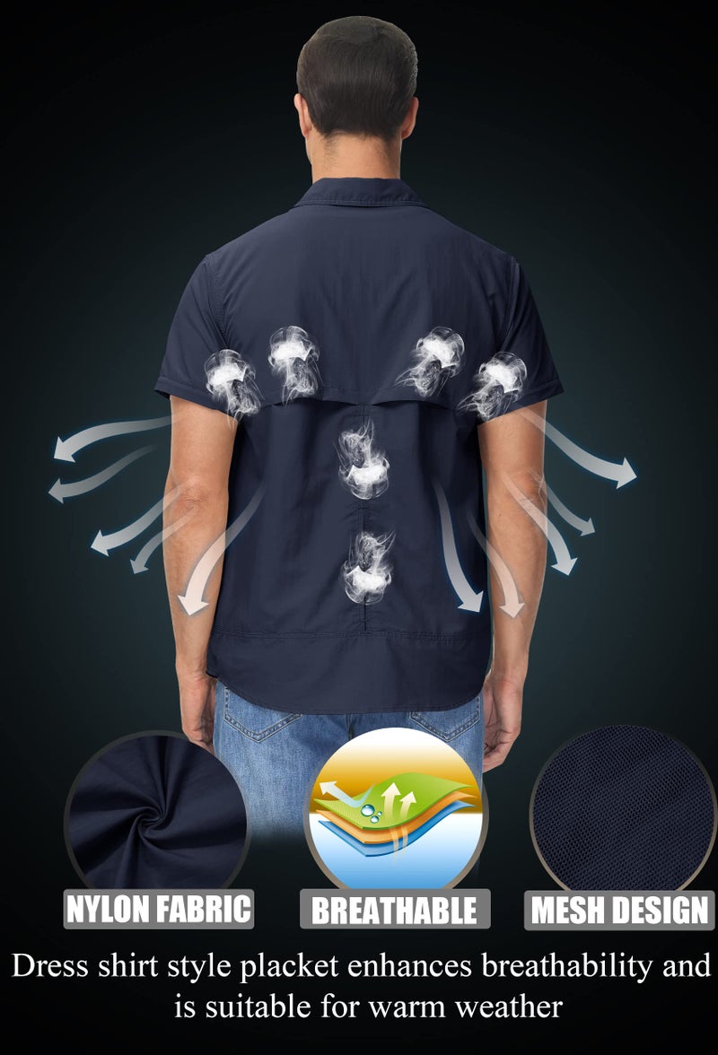 TACVASEN Men's Long Sleeve Tactical Shirt for Construction Button Up Lightweight Work Tops for Safari Military Hiking Navy, M - Image 2