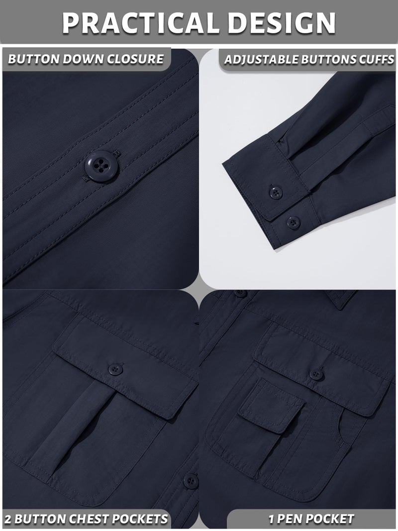 TACVASEN Men's Long Sleeve Tactical Shirt for Construction Button Up Lightweight Work Tops for Safari Military Hiking Navy, M - Image 4