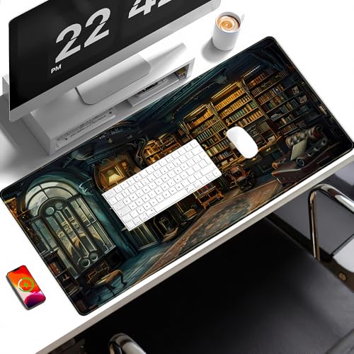 YKJWW Dark Gothic Desk Mat Gaming Desk Pad Large Mouse Pad, Magician'S Fantasy Bookcase Gothic Mouse Mat XXL Laptop Keyboard Pad, Laptop Keyboard and Mouse Mat Desktop Protector Mat 31.5 X 15.7 in - Image 4