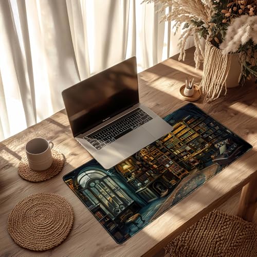 YKJWW Dark Gothic Desk Mat Gaming Desk Pad Large Mouse Pad, Magician'S Fantasy Bookcase Gothic Mouse Mat XXL Laptop Keyboard Pad, Laptop Keyboard and Mouse Mat Desktop Protector Mat 31.5 X 15.7 in - Image 5