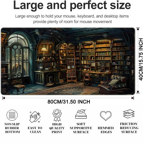 YKJWW Dark Gothic Desk Mat Gaming Desk Pad Large Mouse Pad, Magician'S Fantasy Bookcase Gothic Mouse Mat XXL Laptop Keyboard Pad, Laptop Keyboard and Mouse Mat Desktop Protector Mat 31.5 X 15.7 in - Image 3