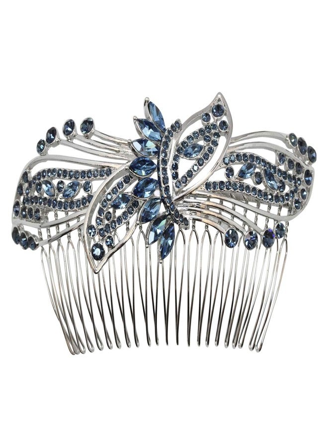 Faship Gorgeous Navy Blue Rhinestone Crystal Huge Floral Hair Comb - Image 1