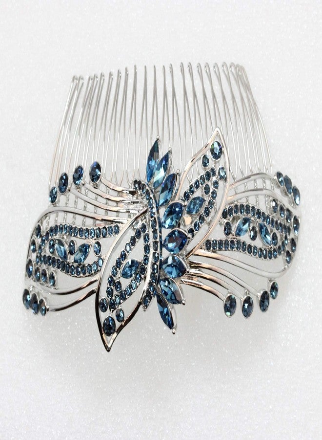 Faship Gorgeous Navy Blue Rhinestone Crystal Huge Floral Hair Comb - Image 3