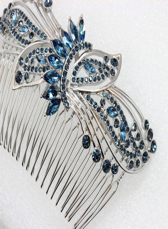 Faship Gorgeous Navy Blue Rhinestone Crystal Huge Floral Hair Comb - Image 5