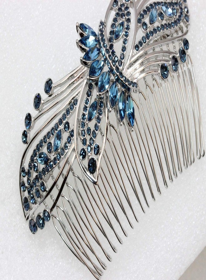 Faship Gorgeous Navy Blue Rhinestone Crystal Huge Floral Hair Comb - Image 4