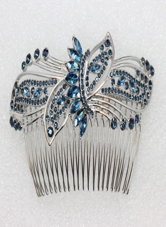 Faship Gorgeous Navy Blue Rhinestone Crystal Huge Floral Hair Comb - Image 2