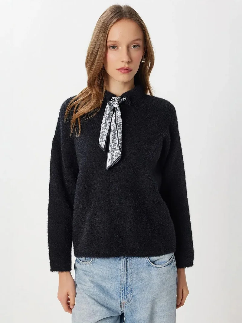 Lovely Istanbul ISTANBUL Textured Sweater with Scarf Detail