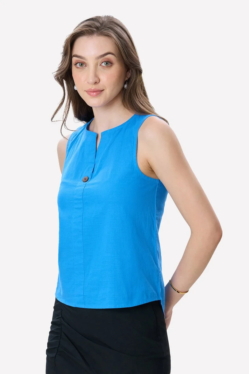 Virgio Blue Solid Cotton High-Low Top for Women for Women | Best Price UAE
