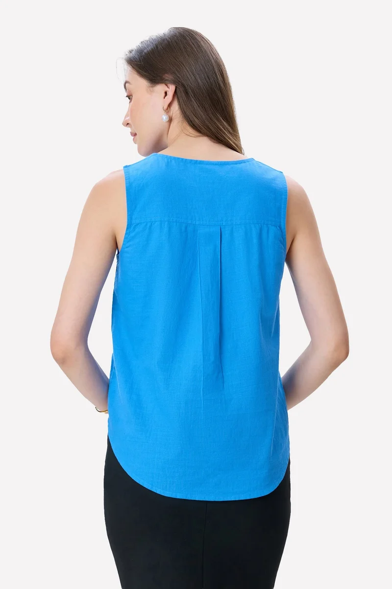 Virgio Blue Solid Cotton High-Low Top for Women for Women | Best Price UAE