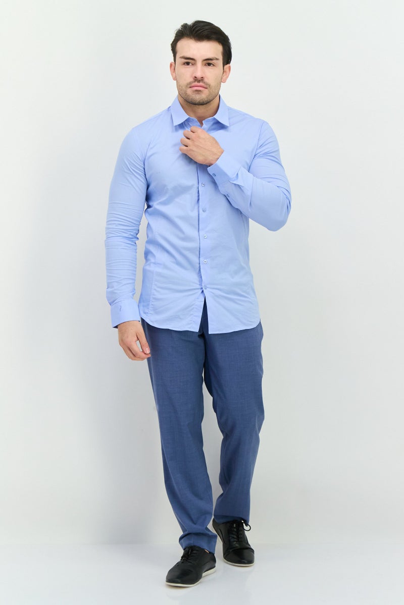 Sorbino Men Stretch Long Sleeve Plain Casual Shirt, Light Blue - Image 4