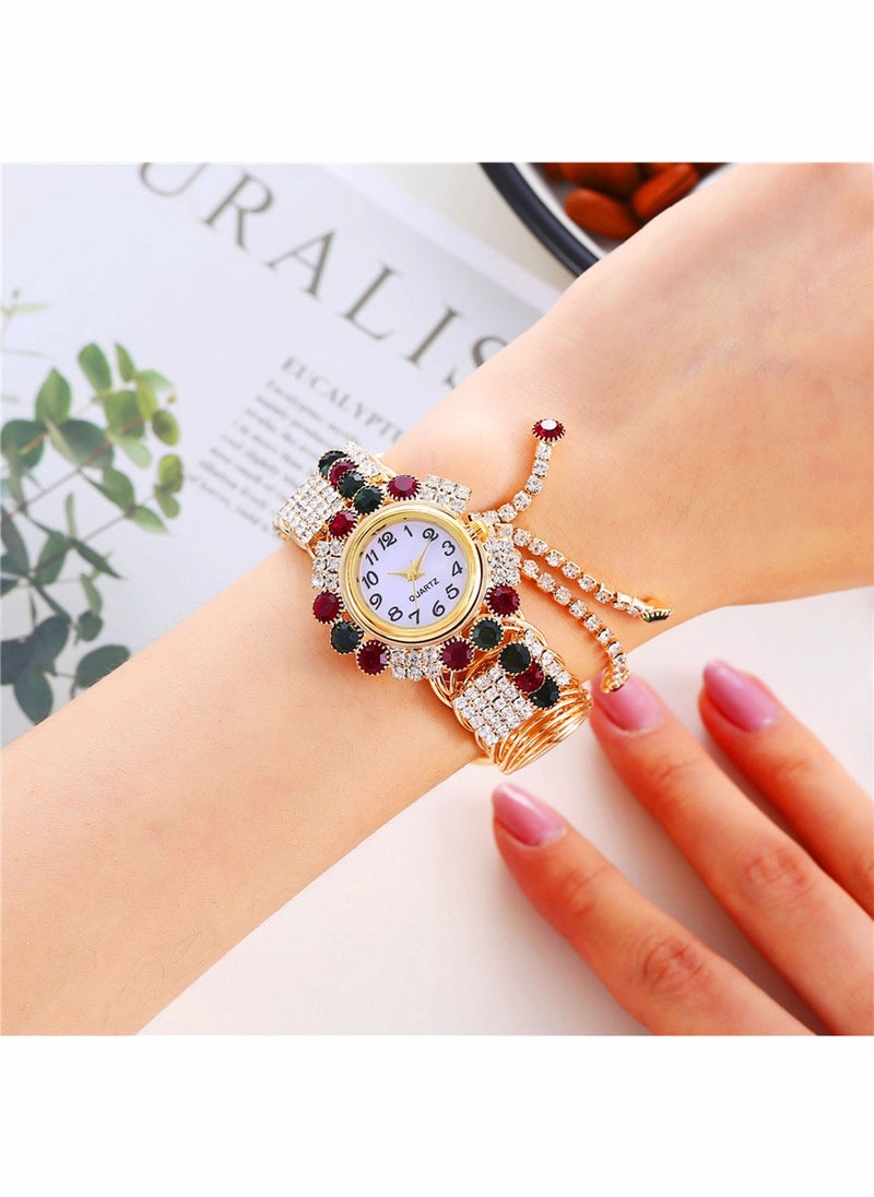 QUARTZ Women's Bangle Watch Quartz Shiny Gold Watch with Crystal Rhinestones Diamonds Wrist Jewelry Fashion Ladies Bracelet Watch Elegant Bracelet Wrist Watch  - Image 3