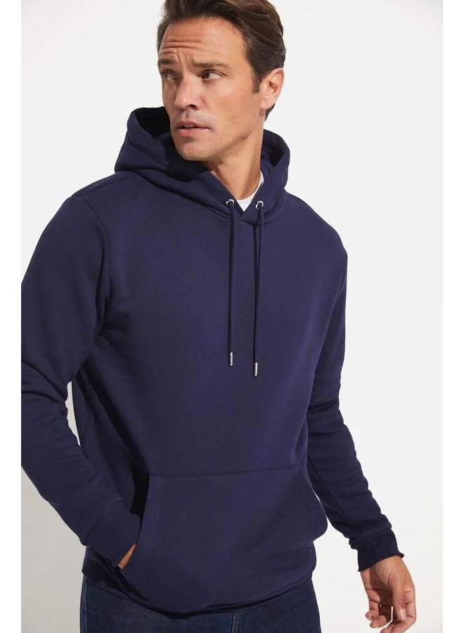 JUNE June Men Kangaroo Pocket Hooded Sweatshirt Navy