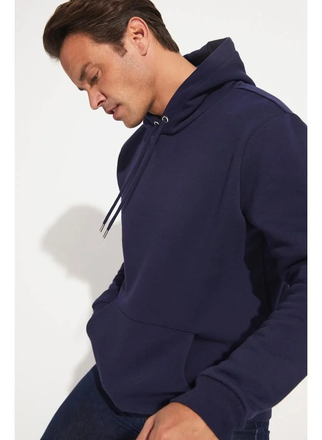 JUNE June Men Kangaroo Pocket Hooded Sweatshirt Navy
