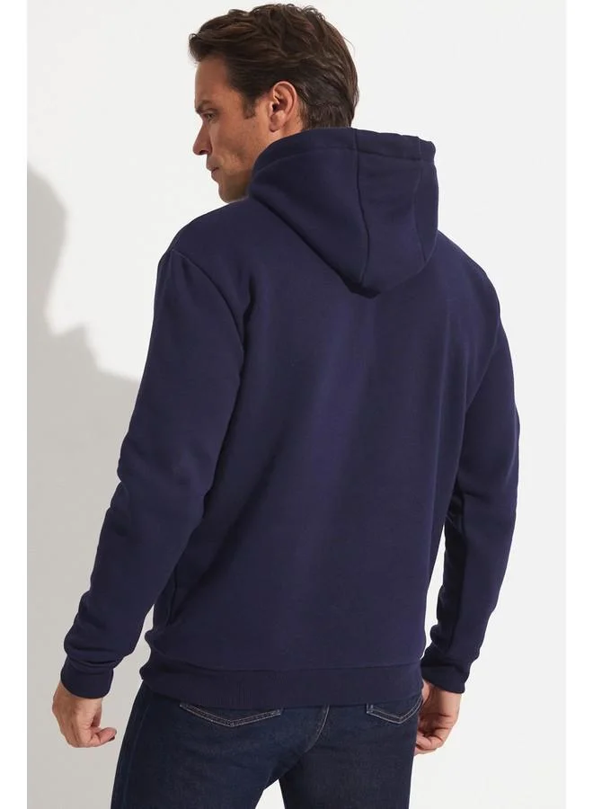 JUNE June Men Kangaroo Pocket Hooded Sweatshirt Navy