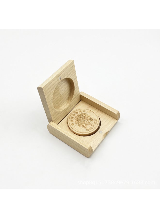 Wooden School Badge U Disk School Company Creative Gifts Office Meeting Business Gifts Large Capacity USB 32g-Color:Maple Set U Disk-Capacity:4GB  - Image 1