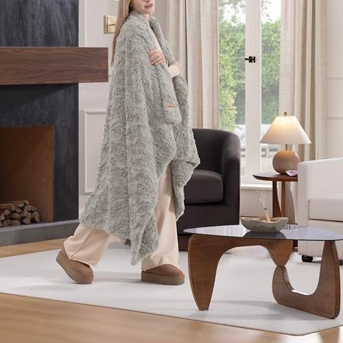 UGG Adalee Faux Fur Throw Blanket for Couch, Cozy Fuzzy Blanket for Chair or Bed, Easy Care Reversible Fluffy Throw, Luxury Home Decor, 50-inch x 70-inch, Seal Grey - Image 2