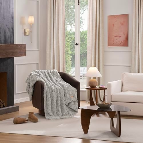 UGG Adalee Faux Fur Throw Blanket for Couch, Cozy Fuzzy Blanket for Chair or Bed, Easy Care Reversible Fluffy Throw, Luxury Home Decor, 50-inch x 70-inch, Seal Grey - Image 4