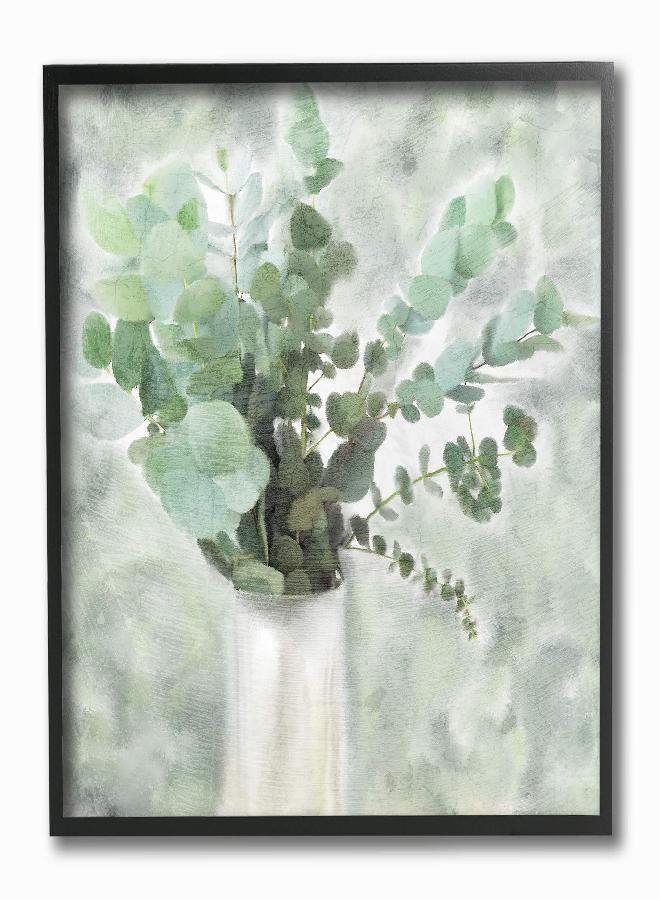 Stupell Industries Stupell Industries Sage Green Painterly Eucalyptus in White Vase Wall Art, 12 x 12, Multi-Color - Image 1