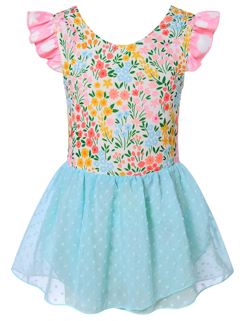 Funnycokid Ballet Leotard for Girls Dance Leotards with Skirt Toddler 5T Ruffle Sleeve Ballerina Outfit Size 5 - Image 1