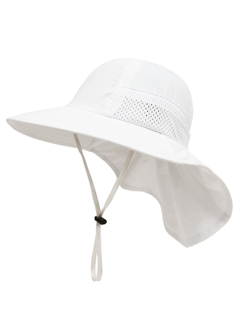 Baby Sun Protection Hat for Toddlers Boys Girls Sunhat Wide Brim Neck Flap Beach Play Hats.(white-L) - Image 1