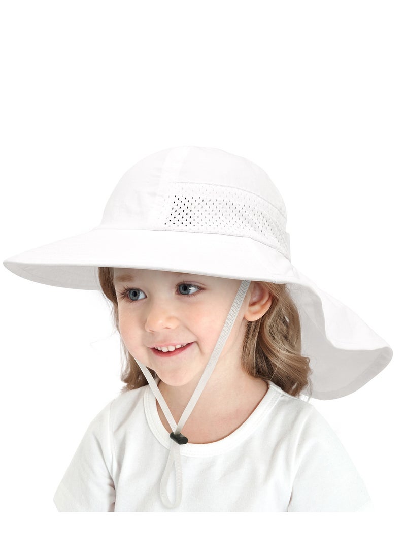 Baby Sun Protection Hat for Toddlers Boys Girls Sunhat Wide Brim Neck Flap Beach Play Hats.(white-L) - Image 4