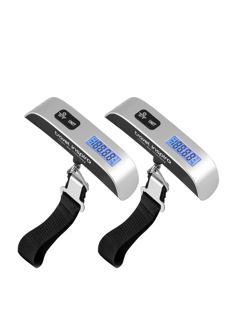 ELTRAZONE Luggage Scale, Portable Digital Hanging Baggage Scale for Travel – Suitcase Weight Scale with Rubber Paint – Measures up to 110 Pounds – Battery Included – Silver, 2 PCS, Easy-to-Use, Accurate Weight Measurement for Travel Bags, Luggage, and More - Image 1