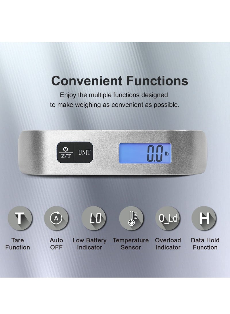 ELTRAZONE Luggage Scale, Portable Digital Hanging Baggage Scale for Travel – Suitcase Weight Scale with Rubber Paint – Measures up to 110 Pounds – Battery Included – Silver, 2 PCS, Easy-to-Use, Accurate Weight Measurement for Travel Bags, Luggage, and More - Image 2