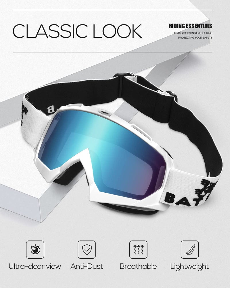BATFOX Motorcycle ATV Goggles Dirt Bike Motocross Safety ATV Tactical Riding Motorbike Glasses Goggles for Men Women Youth Fit Over Glasses UV400 Protection Shatterproof (blue/white black) - Image 2