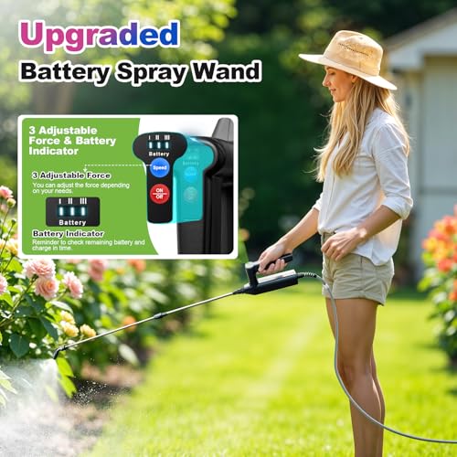 VAXMAY Battery Powered Sprayer Wand 32 Inch Garden Sprayer Telescopic Wand with 3 Adjustable Speeds Battery Indicator 262 FT Hose 74V Rechargeable Water Sprayer Wand with 4 Adjustable Nozzles Filter - Image 3
