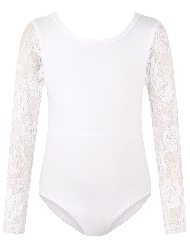 Noomelfish Girls Lace Long Sleeve Dance Leotard Toddler Mesh Ballet Bodysuit Gymnastics Outfits, White, size 11-12 Years - Image 1