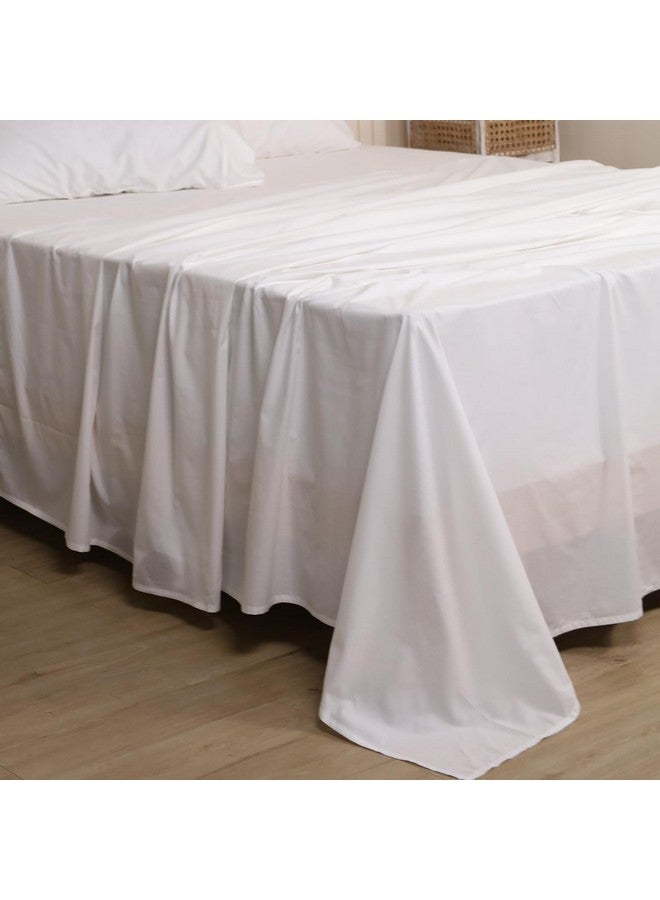 LINENWALAS 300 TC Pure Cotton Percale Linen Bedsheet for King Bed Size Bedding with Pillow Cover for Bedroom, Soft Smooth Crisp Hotel Quality Flat Sheets for Summer (108x108 Inch, White) - Image 2