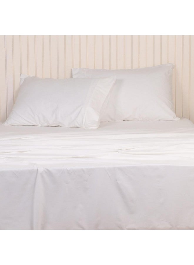 LINENWALAS 300 TC Pure Cotton Percale Linen Bedsheet for King Bed Size Bedding with Pillow Cover for Bedroom, Soft Smooth Crisp Hotel Quality Flat Sheets for Summer (108x108 Inch, White) - Image 3