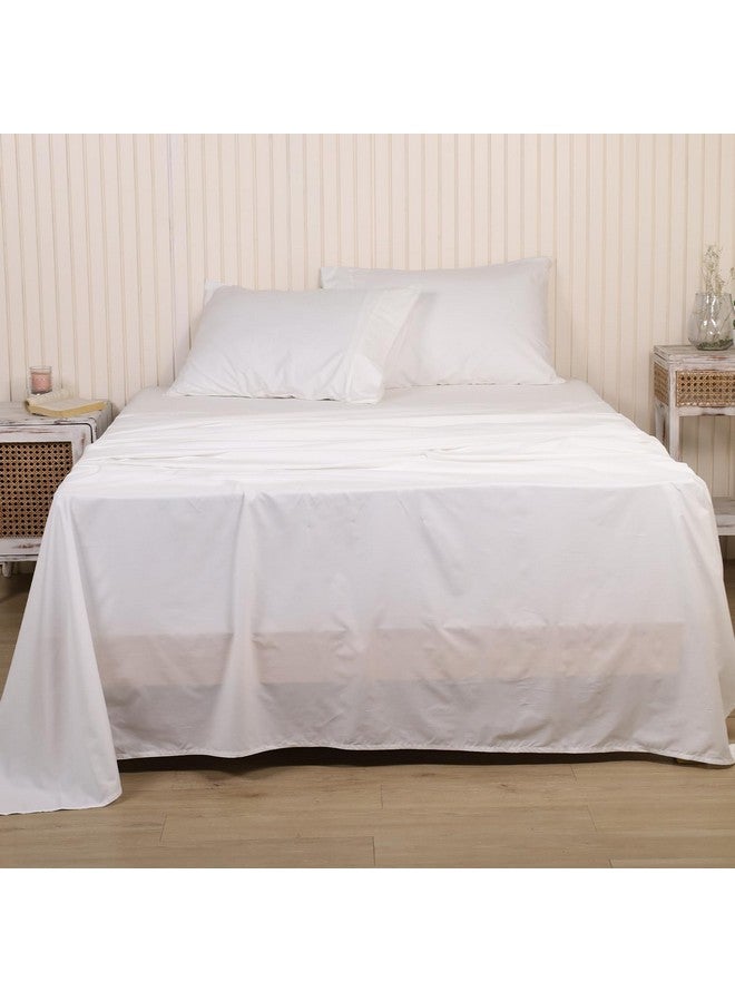 LINENWALAS 300 TC Pure Cotton Percale Linen Bedsheet for King Bed Size Bedding with Pillow Cover for Bedroom, Soft Smooth Crisp Hotel Quality Flat Sheets for Summer (108x108 Inch, White) - Image 1