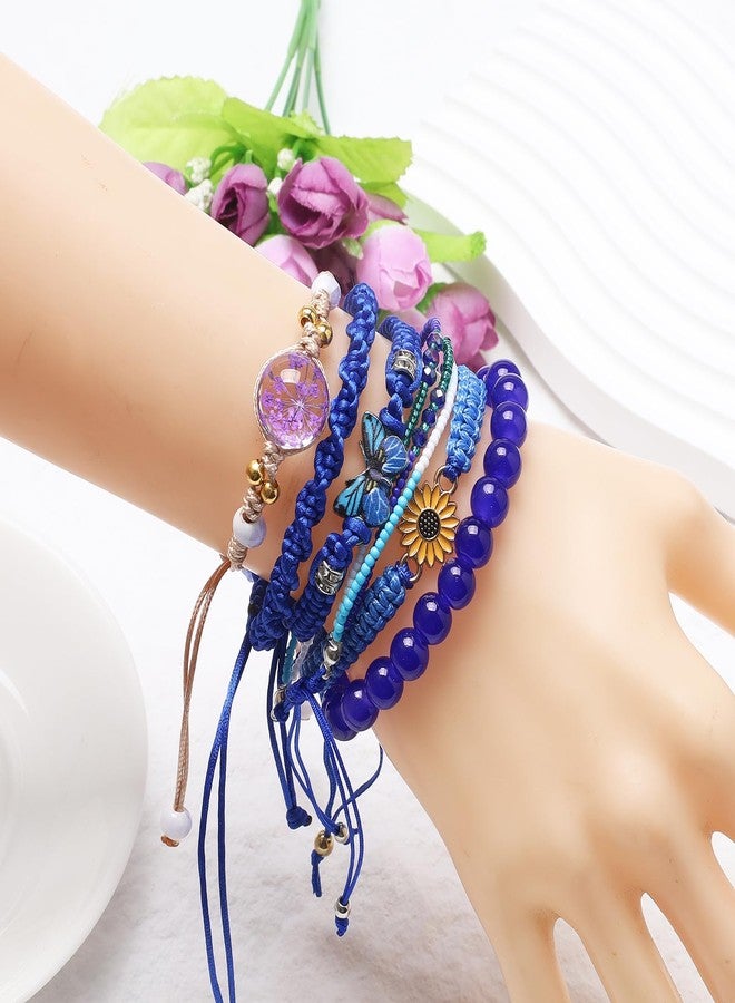 DS 6PCS String beads Charm Bracelets for Teen Girls Handmade Braided Rope Butterfly daisies Eternal flower Boho Surfer Bracelet for women Adjustable friendship Stretch birthday jewelry Gift Friends - Image 4