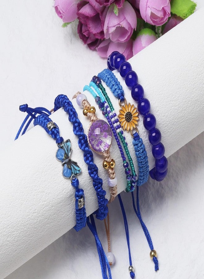 DS 6PCS String beads Charm Bracelets for Teen Girls Handmade Braided Rope Butterfly daisies Eternal flower Boho Surfer Bracelet for women Adjustable friendship Stretch birthday jewelry Gift Friends - Image 2