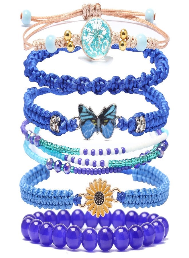 DS 6PCS String beads Charm Bracelets for Teen Girls Handmade Braided Rope Butterfly daisies Eternal flower Boho Surfer Bracelet for women Adjustable friendship Stretch birthday jewelry Gift Friends - Image 1