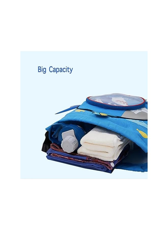 PROMASS Dry Wet Separated Swim Bags, Backpack Bag Waterproof Beach Pack With Shoe Compartment, Kid Swim Shark Drawstring Bag For Boys Teener Camping Hiking Swimming (Blue) - Image 4