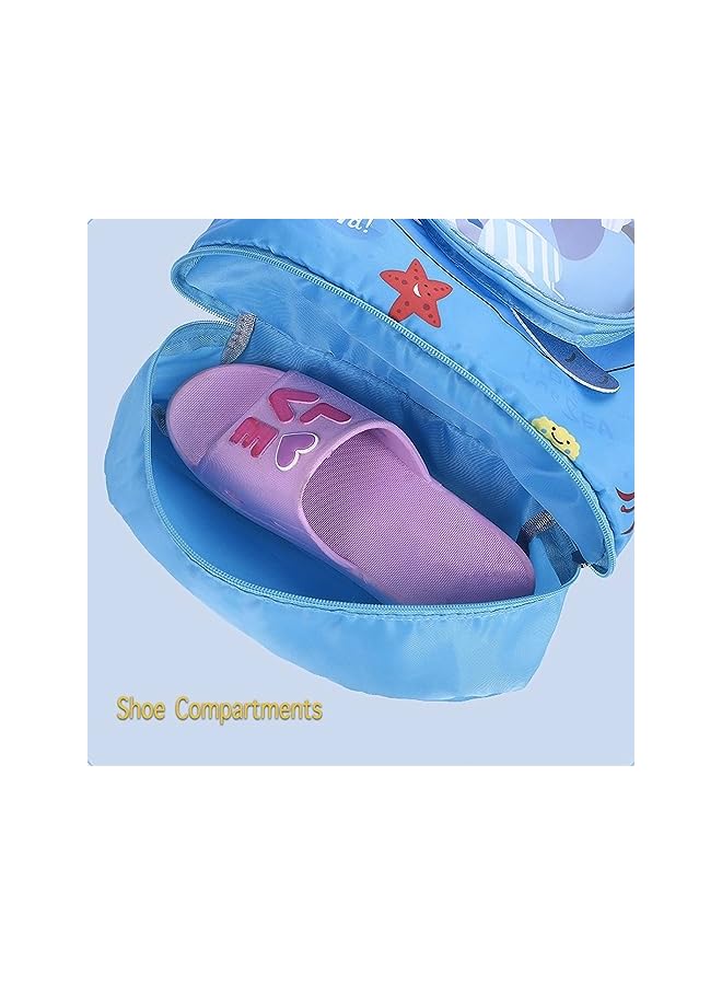 PROMASS Dry Wet Separated Swim Bags, Backpack Bag Waterproof Beach Pack With Shoe Compartment, Kid Swim Shark Drawstring Bag For Boys Teener Camping Hiking Swimming (Blue) - Image 3
