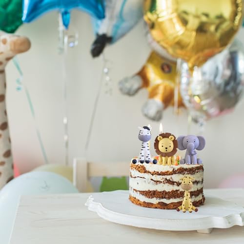 LEFUBABY Safari Animal Cake Toppers Jungle Wild Cake Decorations with Lion Giraffe Elephant Zebra for Wild Animals Themed Birthday Cake Decorations - Image 3