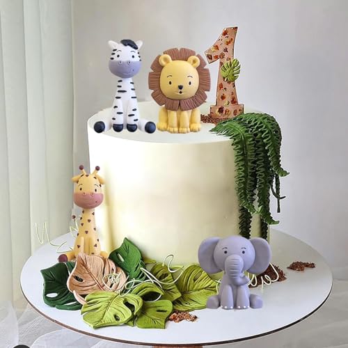 LEFUBABY Safari Animal Cake Toppers Jungle Wild Cake Decorations with Lion Giraffe Elephant Zebra for Wild Animals Themed Birthday Cake Decorations - Image 5