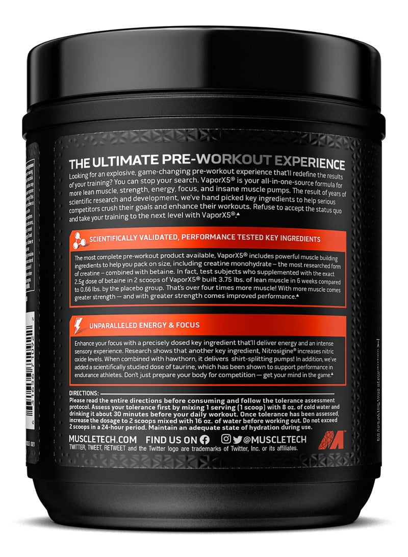 MuscleTech Vapor X5 Pre-Workout Explosive Energy & Performance, Research-Backed Key Ingredients | Increase Strength & Lean Muscle - 3.2g Beta-Alanine - 3g Creatine Monohydrate - 2.5g Betaine - 1.5g Nitrosigine - Blue Razz Freeze Natural & Artificial Flavors - Dietary Supplement - Net Wt 9.40 oz (266g) - Image 3