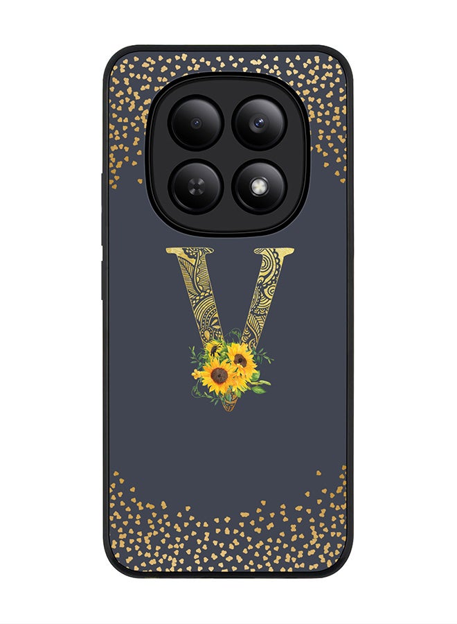 For Xiaomi Redmi Note 15 4G Case,Slim fit Camera Protection, Shockproof Thin Phone cover  - Custom Floral Monogram - V  (Grey )