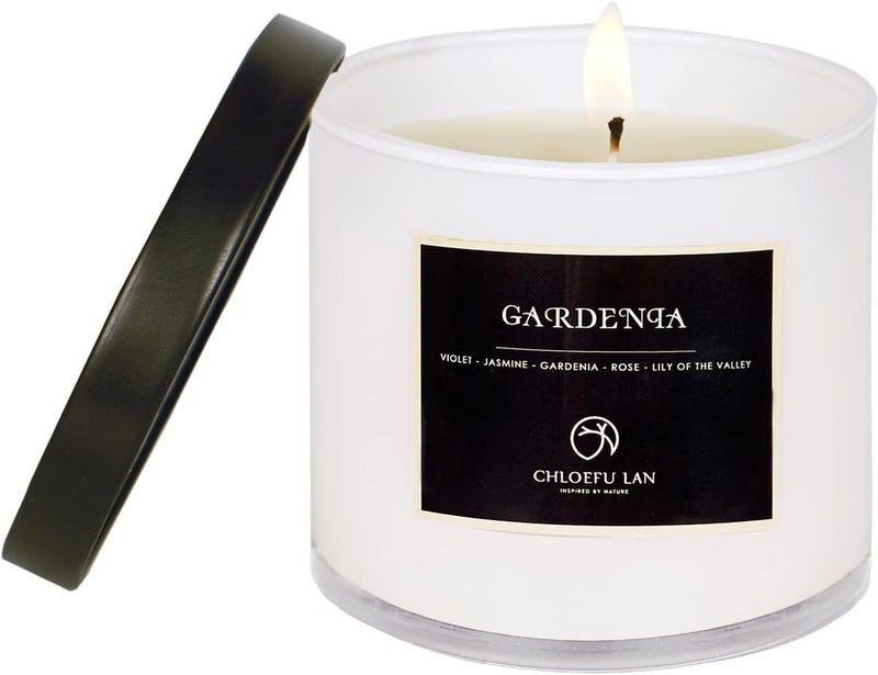 Chloefu LAN Premium Gardenia Scented Candle for Men & Women, Highly Scented, 7.1oz|45 Hour Long Lasting, Relaxing Aromatherapy All Natural Soy Candle, Home Decor, White Glass Jar Candle with Gift Box - Image 1