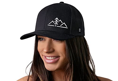 HAKA Mountains & Pine Tree (Modern) Black Trucker Hat – Nature Mesh Snapback Cap for Men, Women & Golf, Outdoors Baseball Dad Hat - Image 4