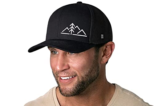 HAKA Mountains & Pine Tree (Modern) Black Trucker Hat – Nature Mesh Snapback Cap for Men, Women & Golf, Outdoors Baseball Dad Hat - Image 3